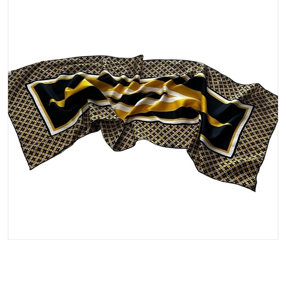 Sally Gee Accessories - Vintage Sally Gee 100% Silk Made in Japan Scarf in Yellow Black and White